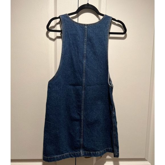 Topshop Moto Pinafore Dress Blue Medium Wash Jumper Overalls Skirt Cotton - Picture 3 of 5